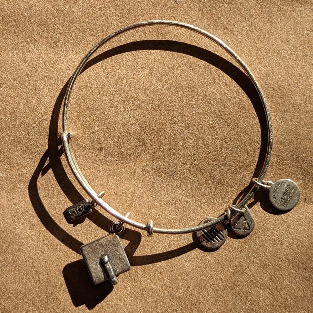 Brushed Silver Alex and Ani Graduation Charm Bracelet